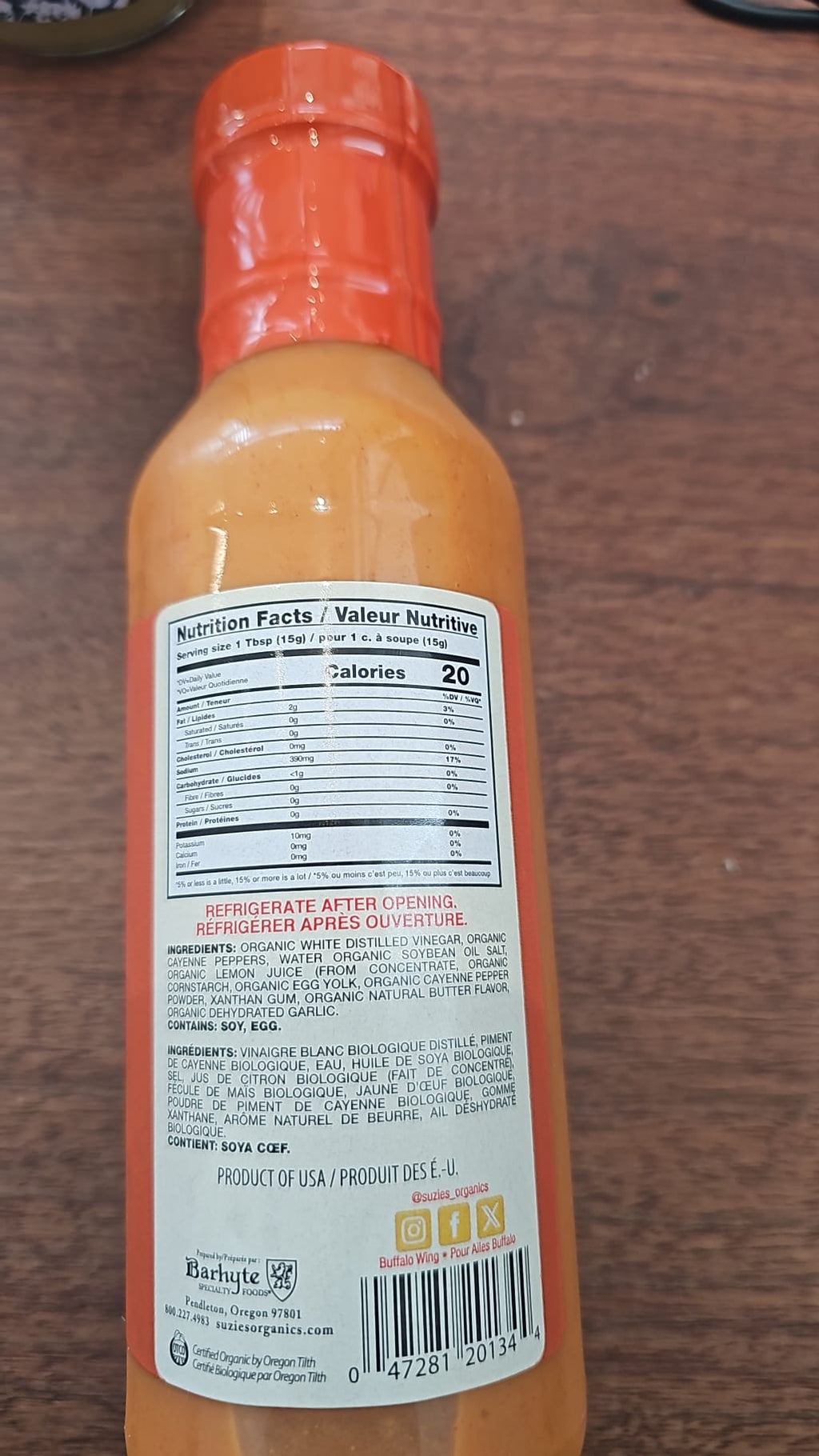 BUFFALO WING SAUCE ORGANIC SUZIES
