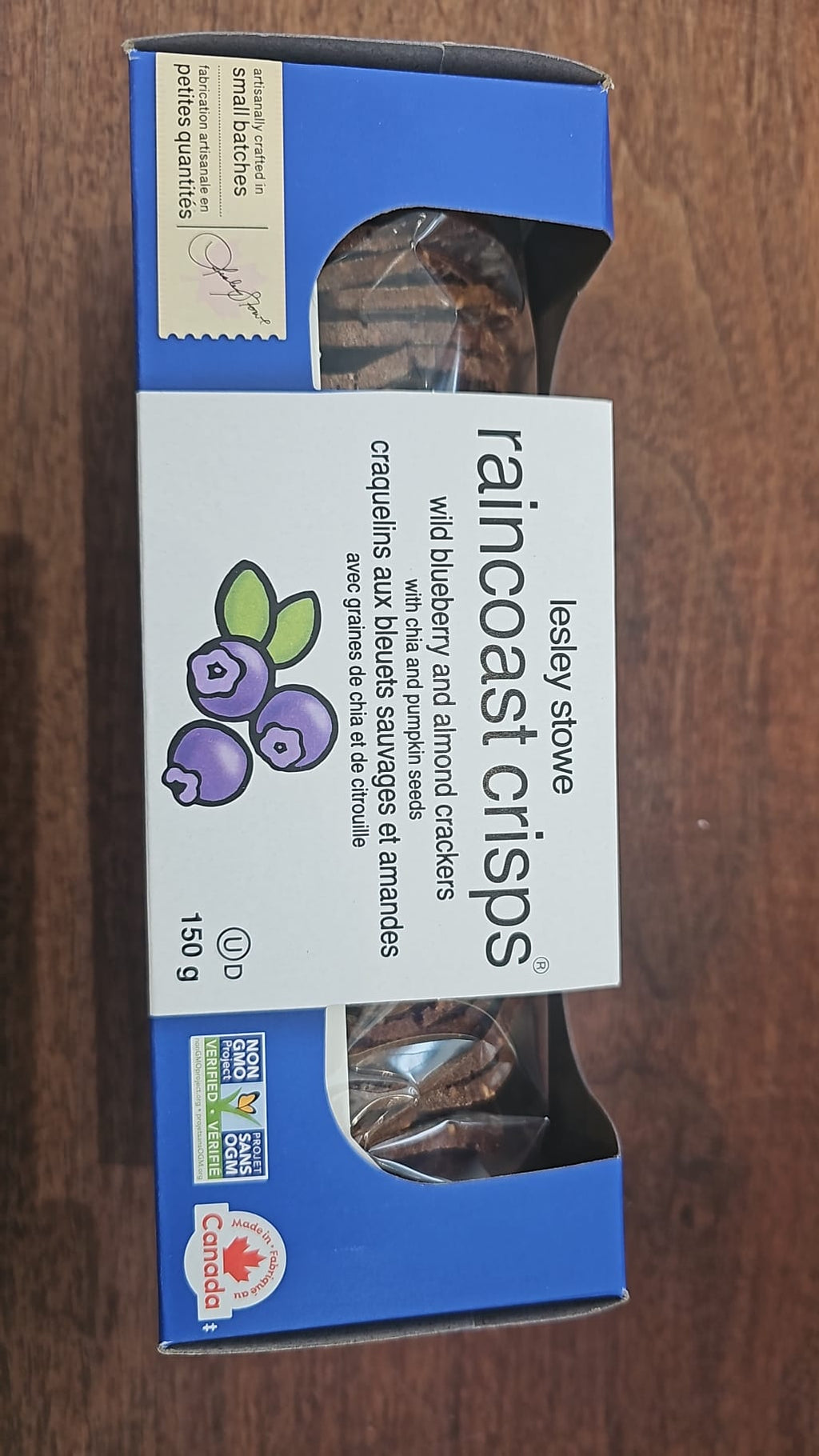LESLEY STOWE RAINCOAST CRISPS WILD BLUEBERRY AND ALMOND CRACKERS