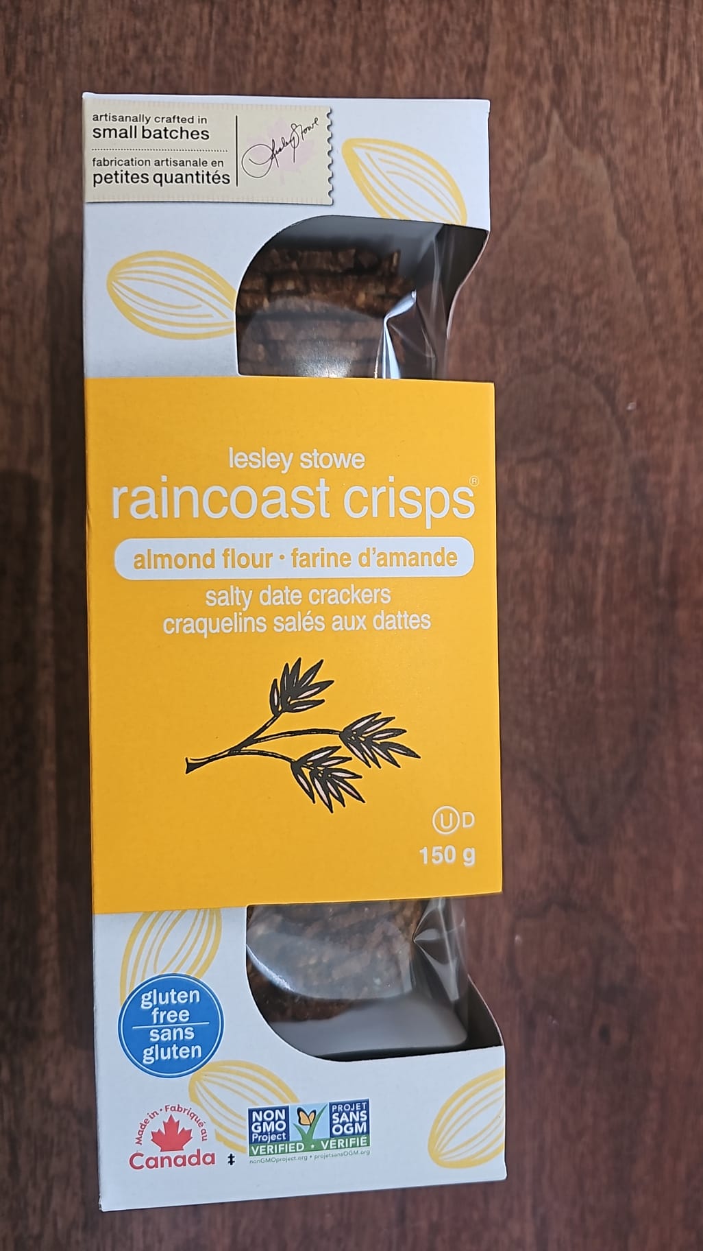 LESLEY STOWE RAINCOAST CRISPS ALMOND FLOUR SALTY DATE CRACKERS