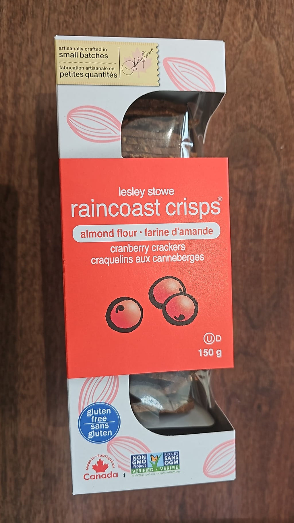 LESLEY STOWE RAINCOAST CRISPS ALMOND FLOUR CRANBERRY CRACKERS