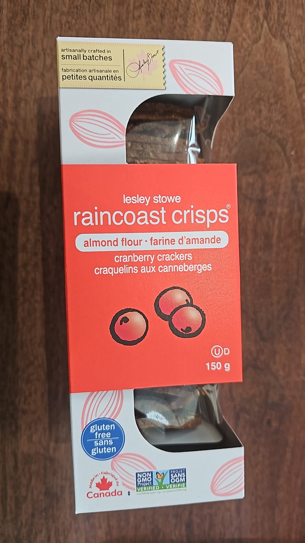 LESLEY STOWE RAINCOAST CRISPS ALMOND FLOUR CRANBERRY CRACKERS
