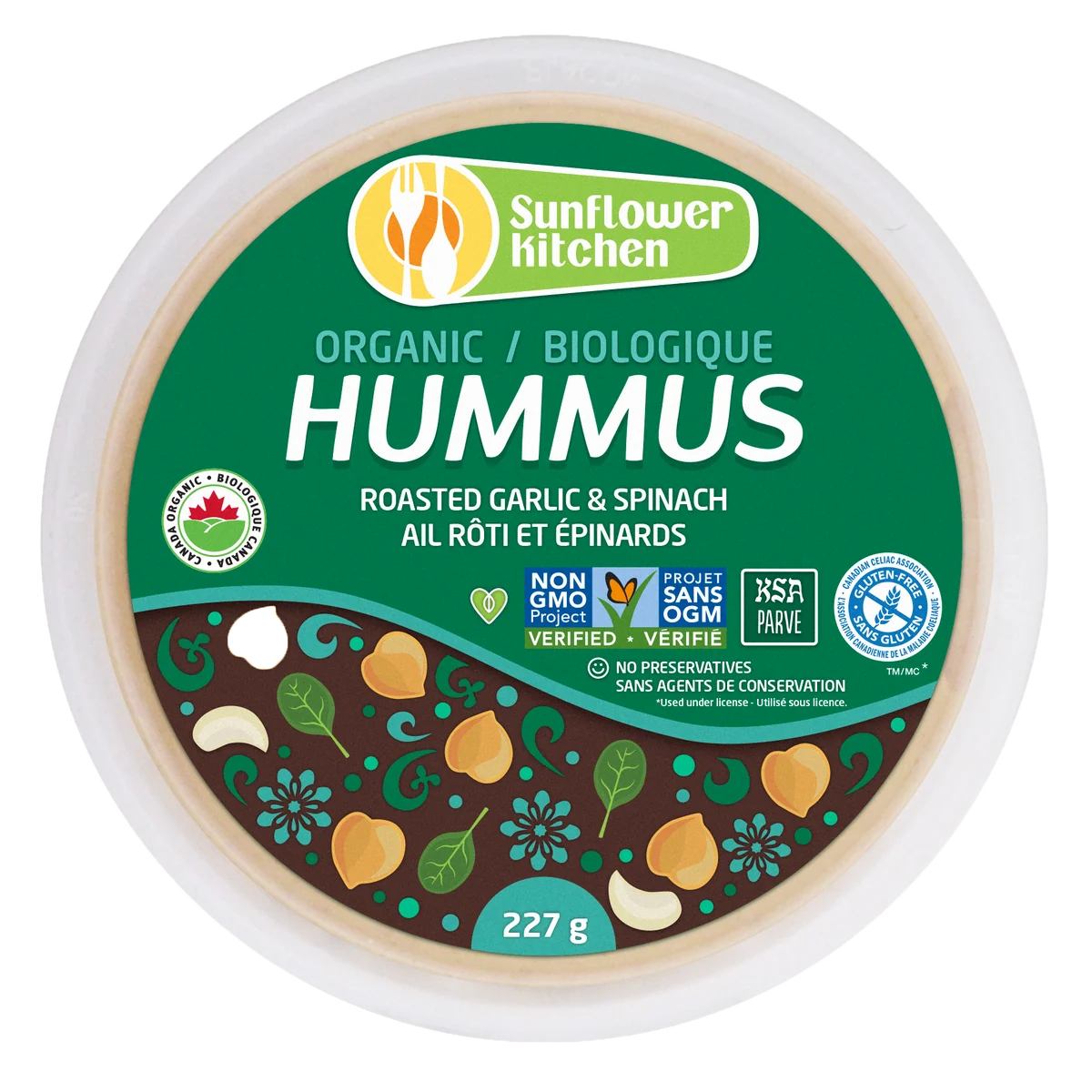 organic hummus garlic and spinach sunflower kitchen